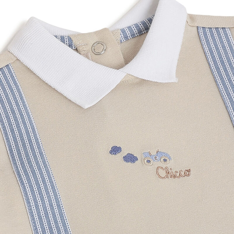 Boys Light Natural Striped Short Sleeve Rompers image number 2